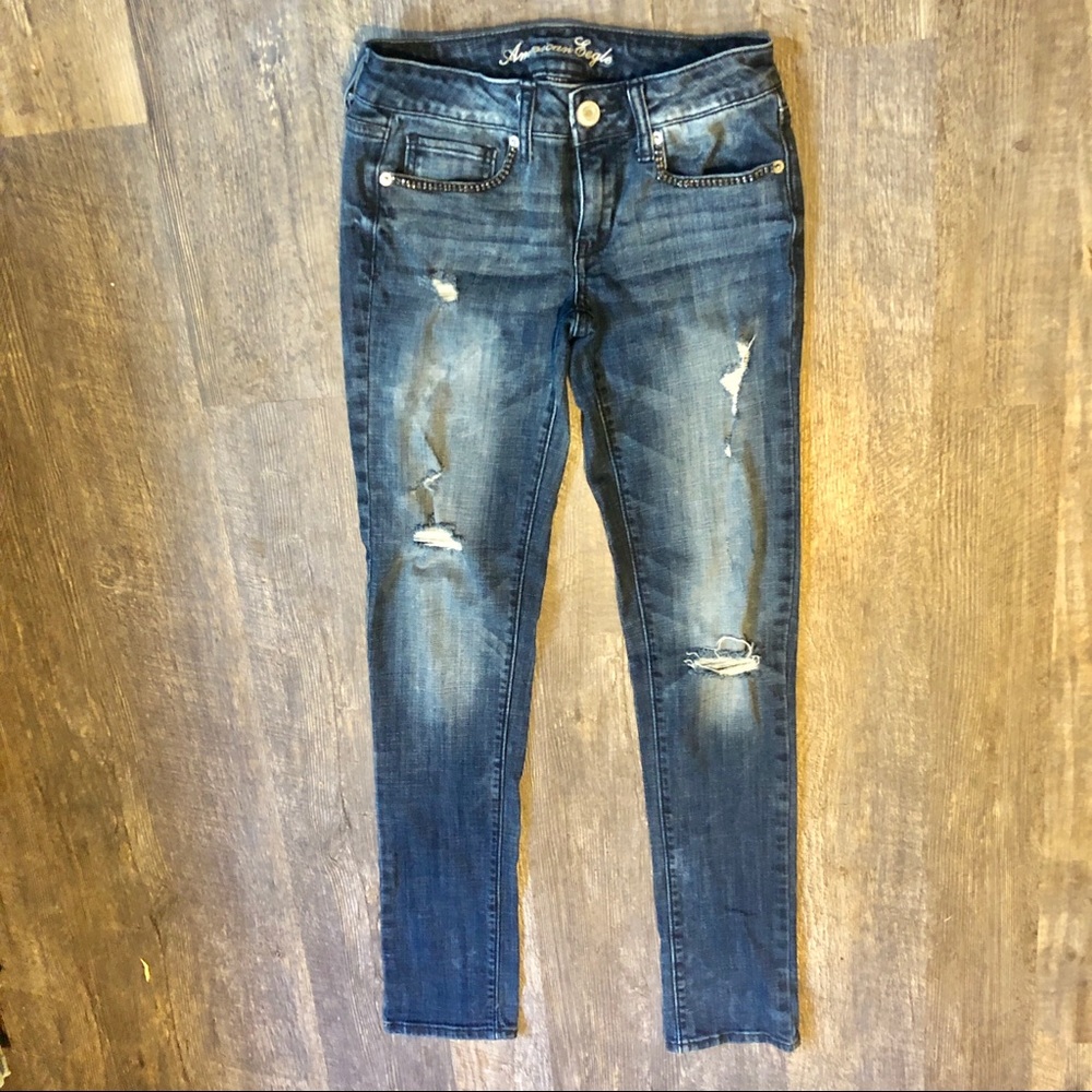 AEO bling distressed cute skinny jeans sz 2